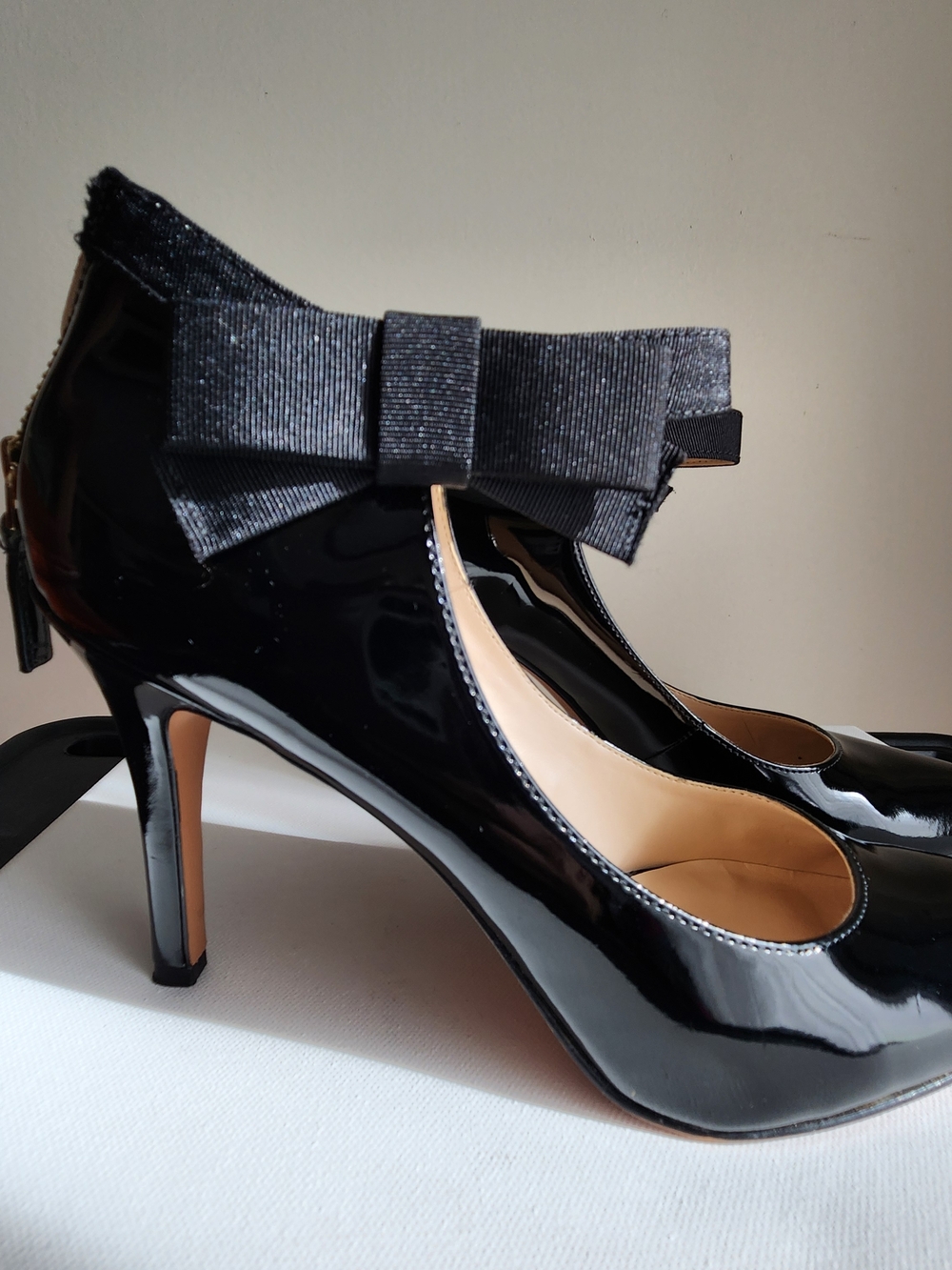 Nine West Black Patent Bow Tie-Trim High Heels,9M